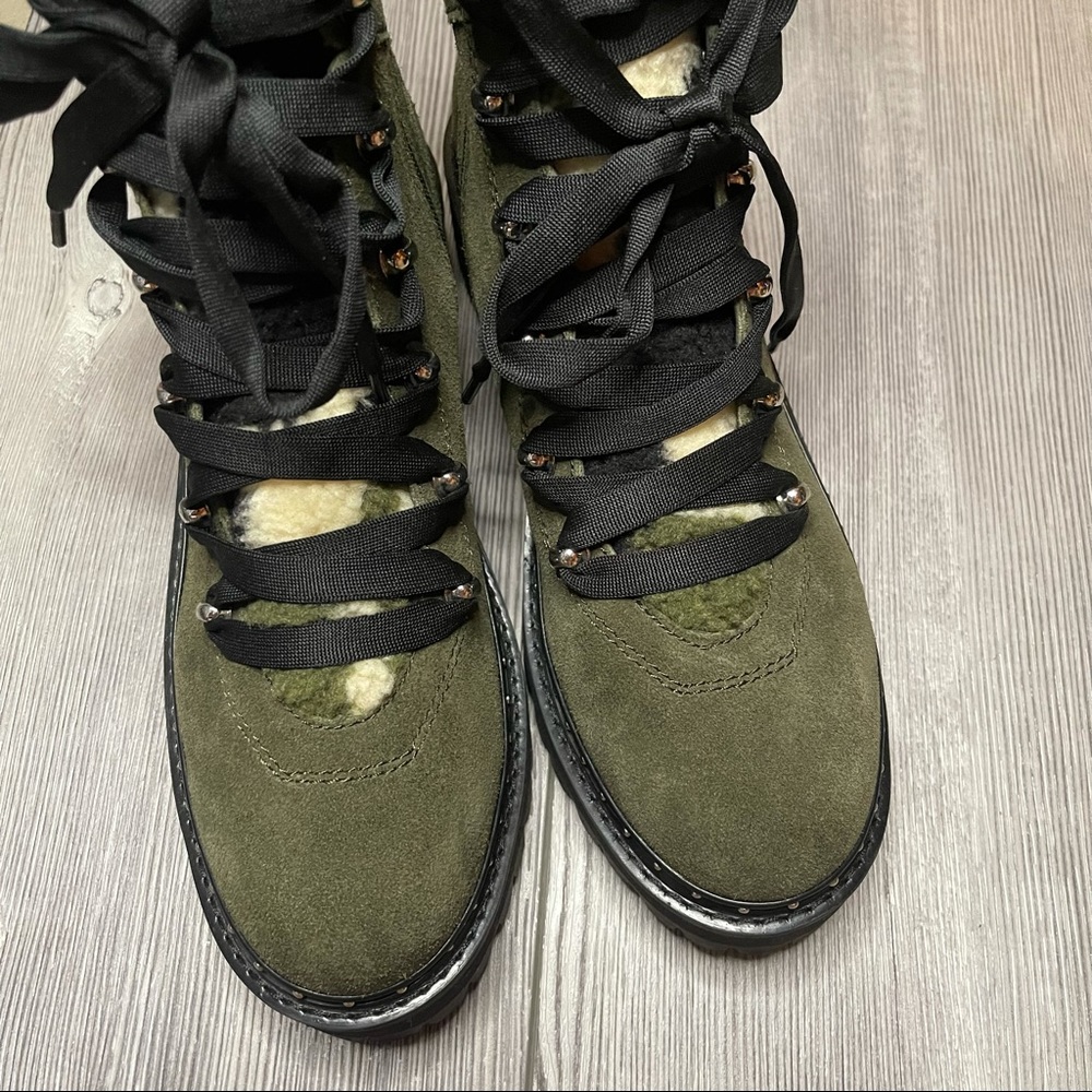 Steve Madden Rainier Green Suede Lace Up Fur Combat Boots - Picture 3 of 11
